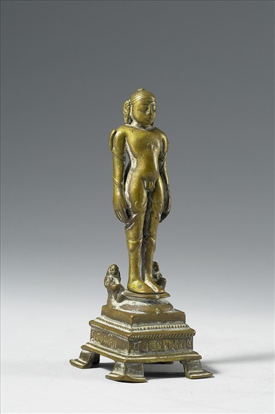 印度東南地區 14世紀 青銅鎏金 耆那教聖者婆呼婆里苦修立禪像