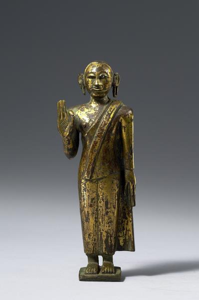 斯里蘭卡 18世紀 青銅鎏金嵌半寶石 佛立像
