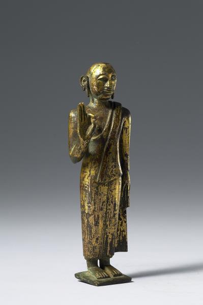 斯里蘭卡 18世紀 青銅鎏金嵌半寶石 佛立像