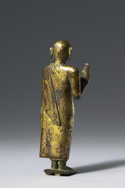 斯里蘭卡 18世紀 青銅鎏金嵌半寶石 佛立像