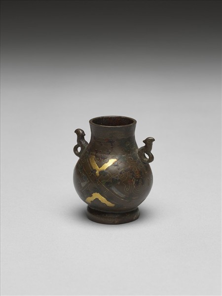 銅錯金銀雙耳壺