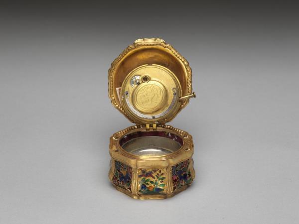 內填琺瑯花鳥盒式鬧鐘