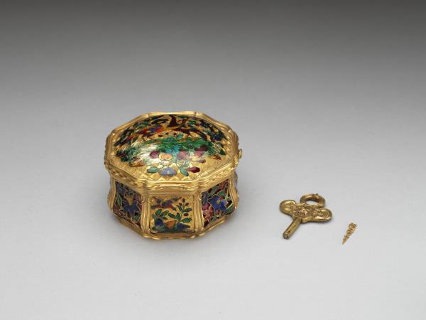 內填琺瑯花鳥盒式鬧鐘