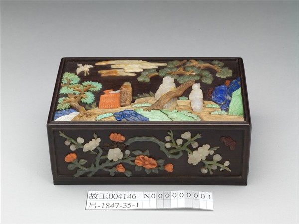 百寶嵌庭園人物紋木盒