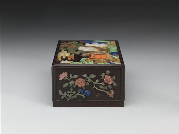 百寶嵌庭園人物紋木盒