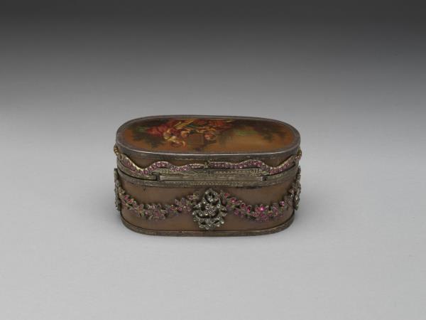 銀嵌寶石漆鼻煙盒