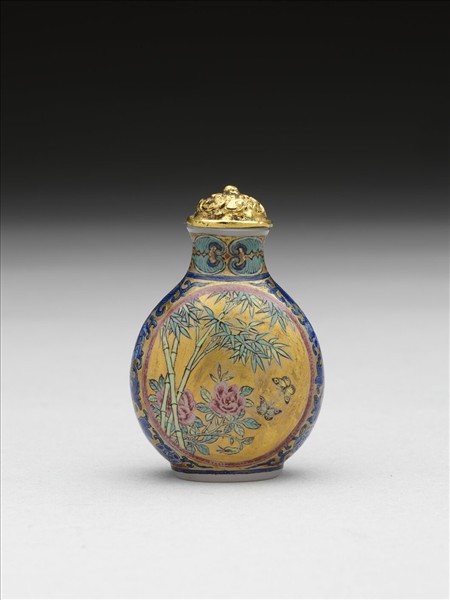 玻璃胎畫琺瑯花鳥紋鼻煙壺