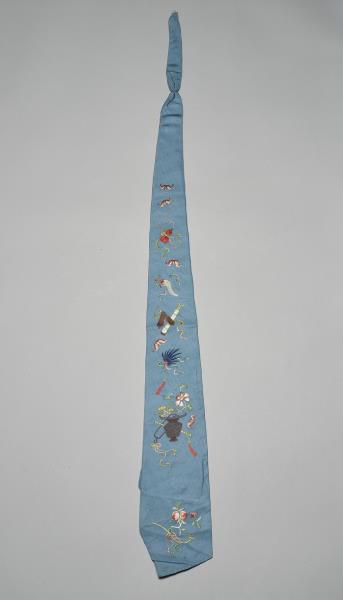 藍綢繡暗八仙綵帨