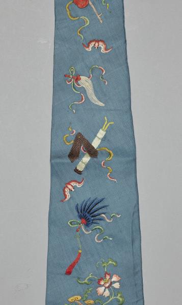 藍綢繡暗八仙綵帨