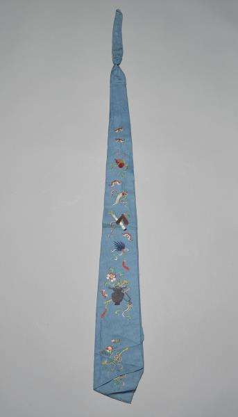 藍綢繡暗八仙綵帨