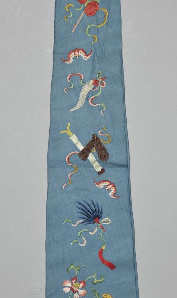 藍綢繡暗八仙綵帨