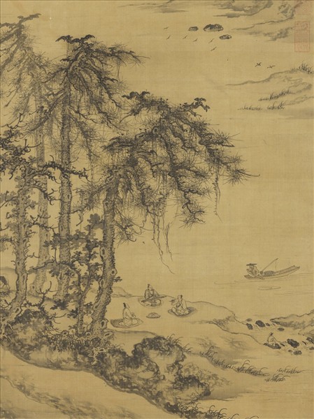 元朱德潤林下鳴琴　軸