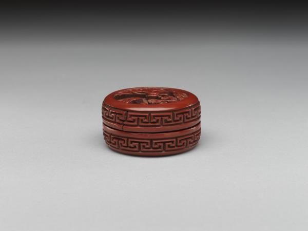 剔紅松下撫琴圓盒