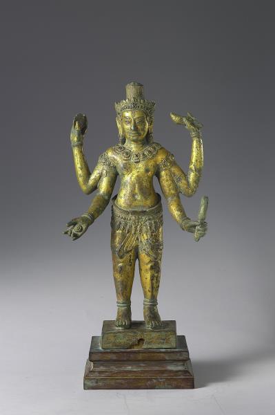 柬埔寨 12-13世紀 青銅鎏金 毗濕奴神立像