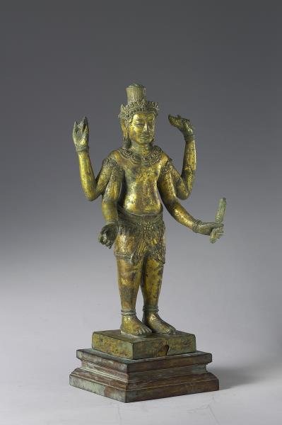 柬埔寨 12-13世紀 青銅鎏金 毗濕奴神立像