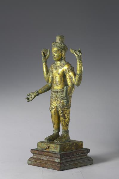 柬埔寨 12-13世紀 青銅鎏金 毗濕奴神立像