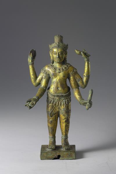 柬埔寨 12-13世紀 青銅鎏金 毗濕奴神立像