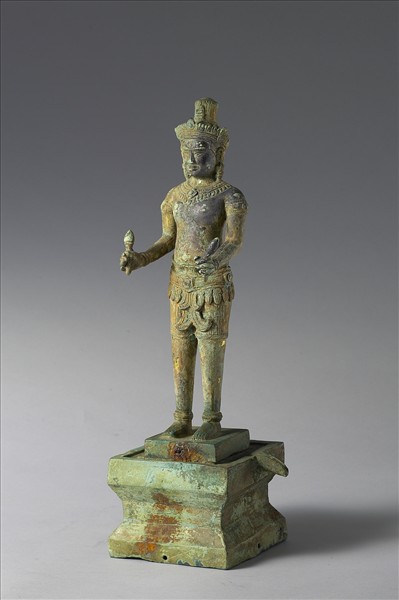 柬埔寨 12-13世紀 青銅鎏金 男神立像，日天或濕婆神