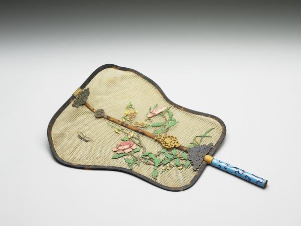 嵌骨花卉象牙蓆扇