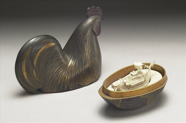 象牙仙工船 附蒔繪公雞盒