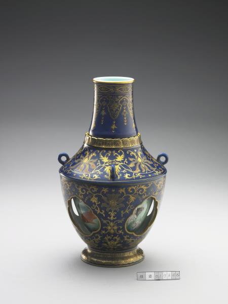 霽青描金游魚轉心瓶