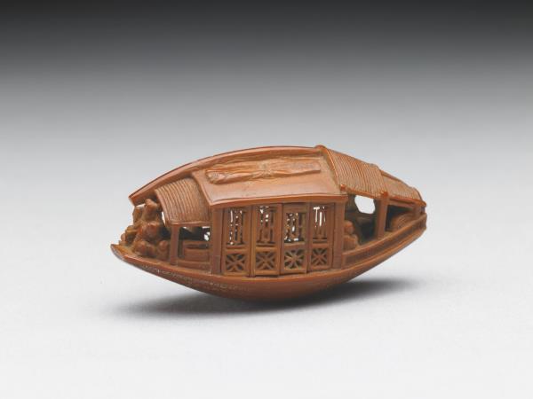 雕橄欖核舟（底刻「後赤壁賦」全文）