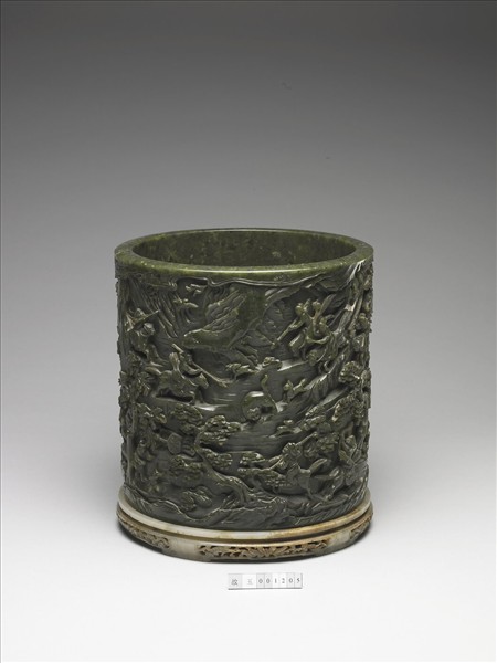 玉秋山獵騎筆筒