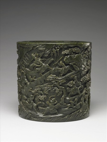 玉秋山獵騎筆筒