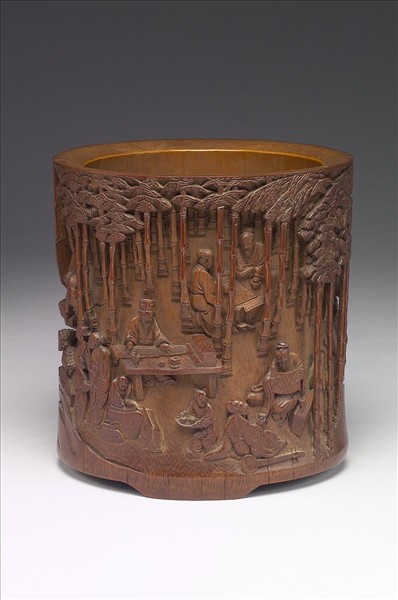 竹雕竹林七賢筆筒