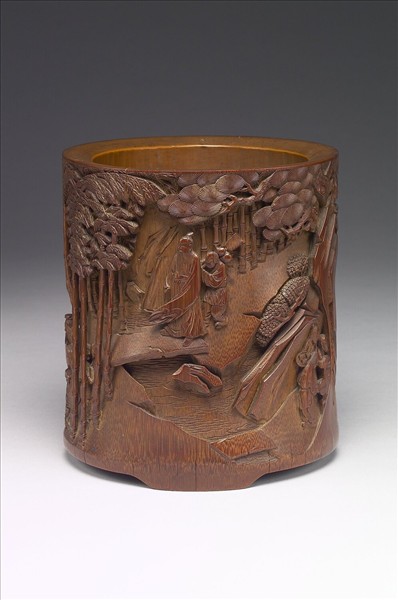 竹雕竹林七賢筆筒