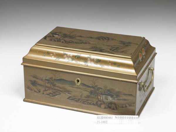 金漆彩繪山水人物長方盒