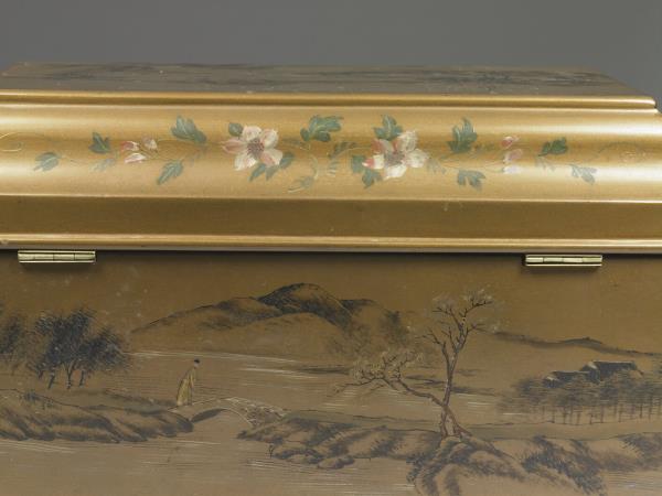 金漆彩繪山水人物長方盒