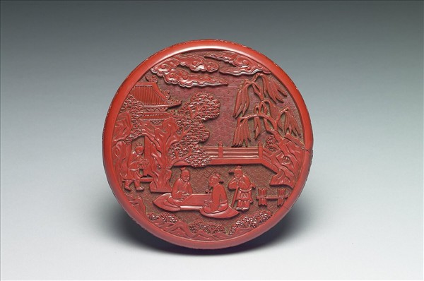 剔紅山水人物圓盒