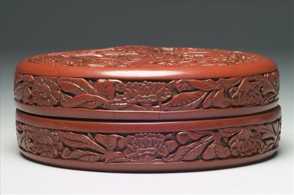 剔紅山水人物圓盒