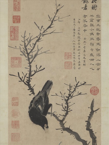 明姚綬畫寒林鸜鵒　軸