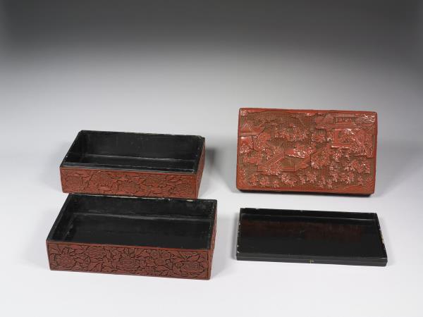 剔紅嬰戲二層套盒