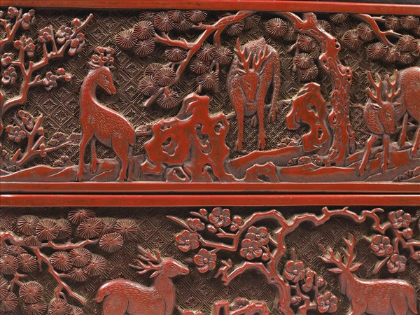 剔紅鹿苑長春圖多寶格長方盒