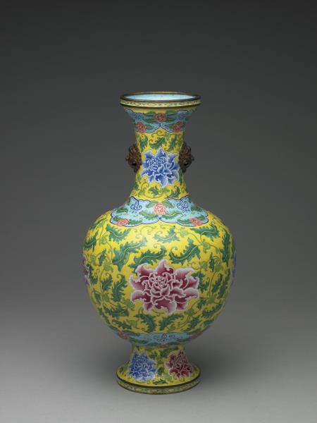 銅胎畫琺瑯獸面瓶