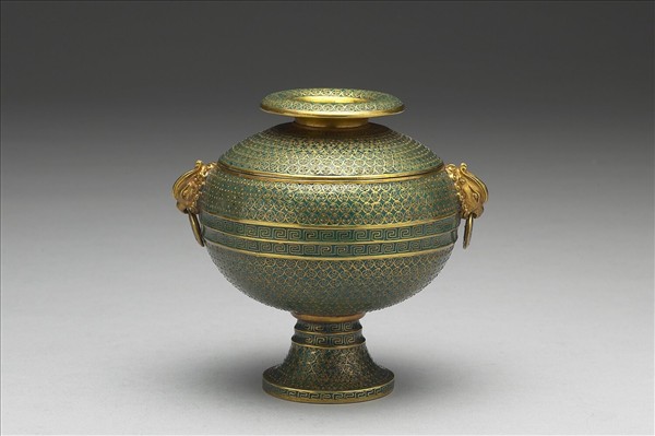 金胎掐絲琺瑯鳳耳豆