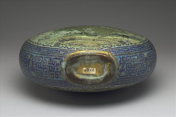 掐絲琺瑯春耕圖扁壺