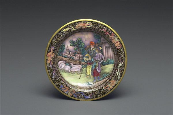 銅胎畫琺瑯西洋人物牧羊圖碟