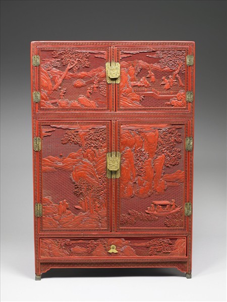 剔紅山水人物長方櫃