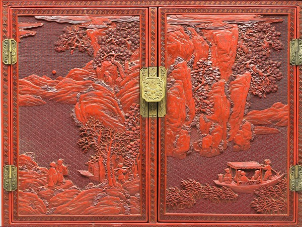 剔紅山水人物長方櫃