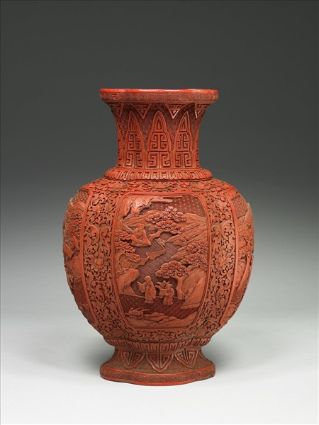 山水人物圖海棠式瓶