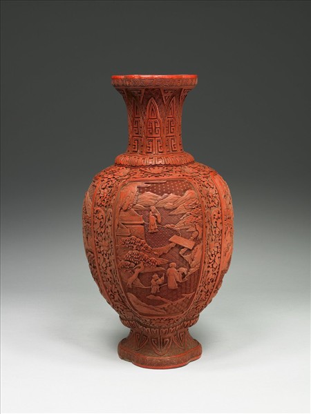 山水人物圖海棠式瓶