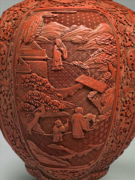 山水人物圖海棠式瓶