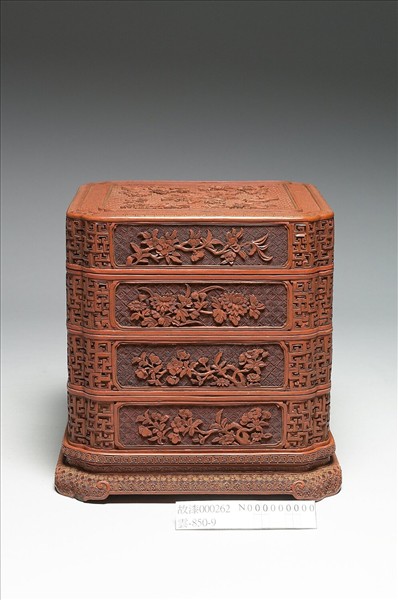 剔紅花卉紋三層套盒