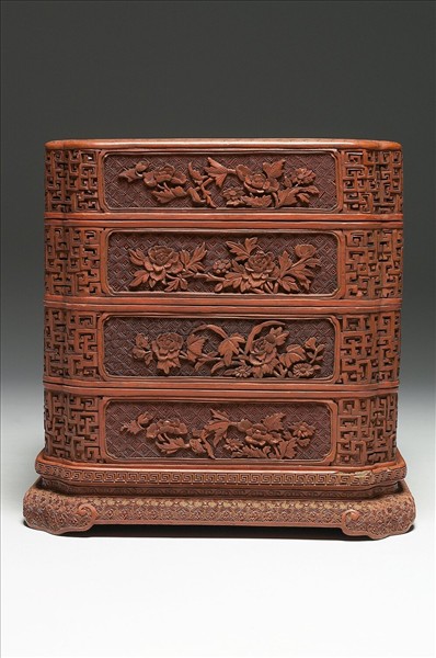 剔紅花卉紋三層套盒