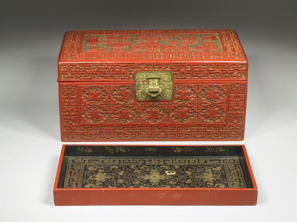 剔彩博古圖長方匣