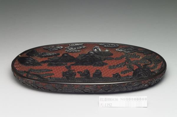 剔黑山水人物橢圓盤